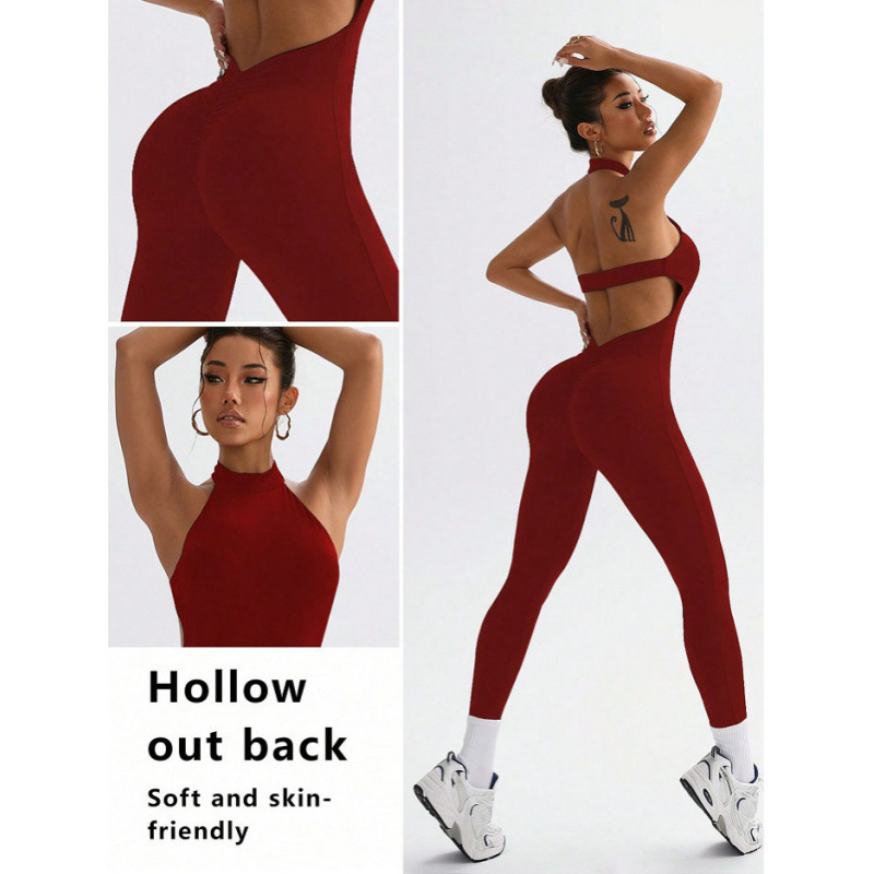 European and American All-In-One Quick-Drying Jumpsuit Yoga Wear Tight-Fitting Aerial Halterneck Beautiful Back Sexy Sports Fitness Women's High Elasticity
