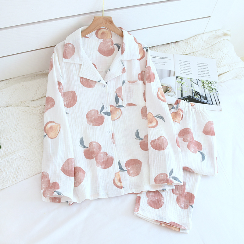 LJH白い桃クレープの襟巻きパジャマ