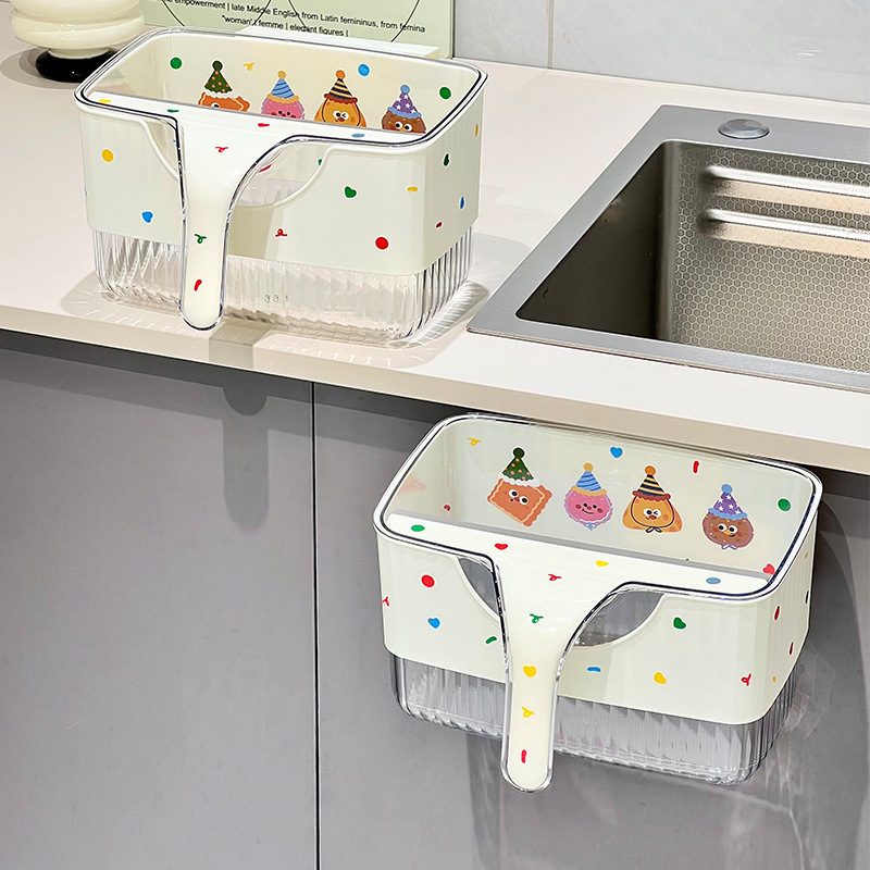 Cartoon Storage Box Kitchen No-Drill Wall-Mounted Fruit and Vegetable Storage Basket Countertop Hanging Vegetable Washing and Draining Rack