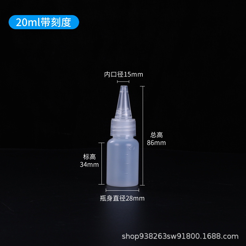 Botella de punta translúcida 10 500ml extrusible con botella de goteo de escala botella de plástico PE botella de tinta botella de pegamento