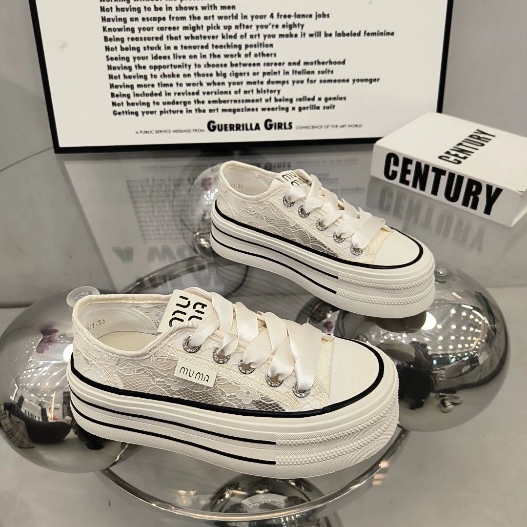 Мафли с толстой подошной кружевной сеткой обувь женская весна 2024 лето новый повседневный дикий воздух