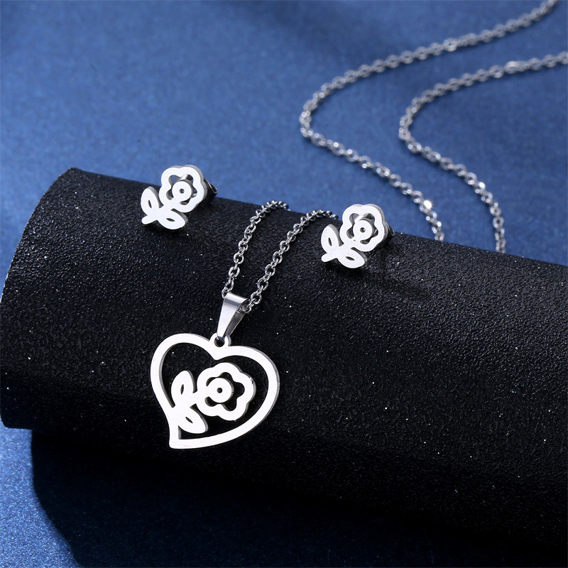 Simple Style Pentagram Star Elephant Stainless Steel Earrings Necklace 3 Piece Set