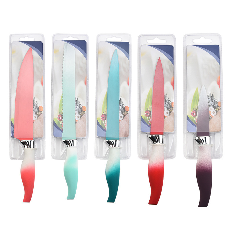 Cuchillo de cocina de comercio exterior, cuchillo de pintura en aerosol de acero inoxidable, mango de caballito de mar de color degradado, succión de doble cara, súper buena fábrica al por mayor