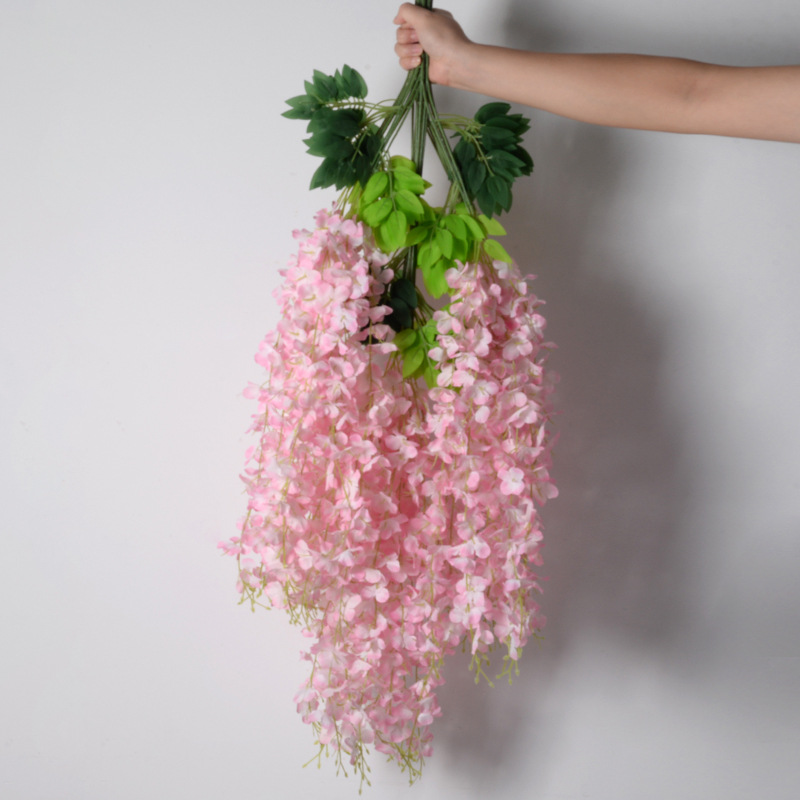 Flores de simulación 6 hojas de cifrado wisteria petal de feijano flor de arco de boda decoración de flores falsas de caña violeta