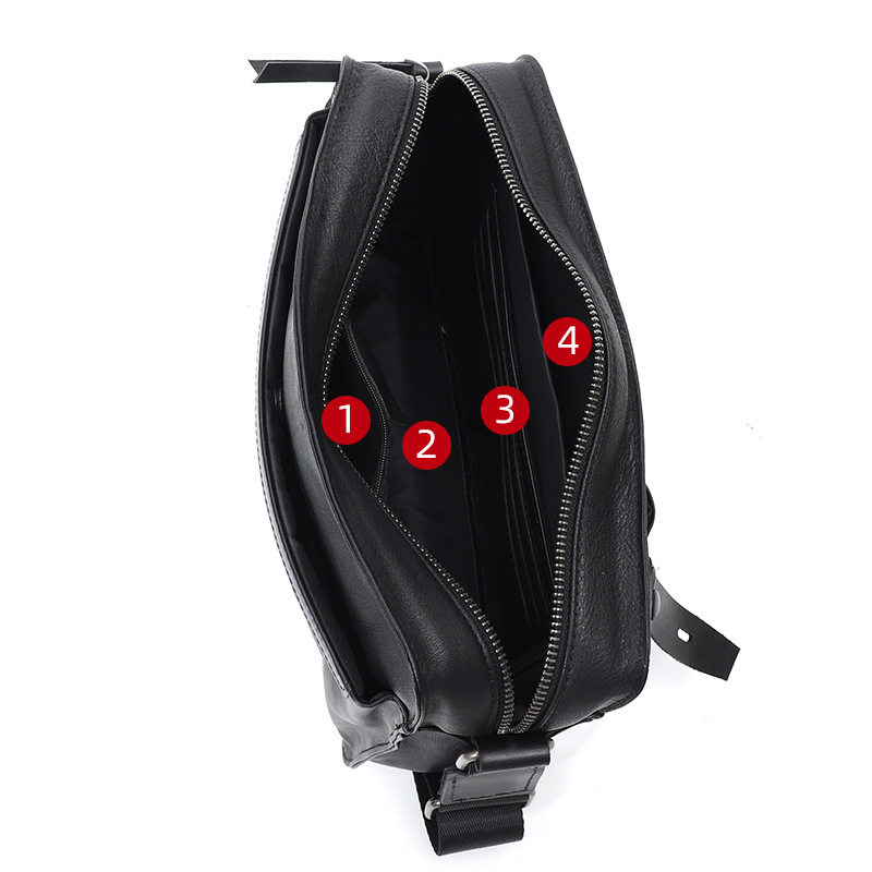 Túi đeo chéo nam da bò lớp đầu sức chứa lớn 27×9×18 cm — Màu đen
