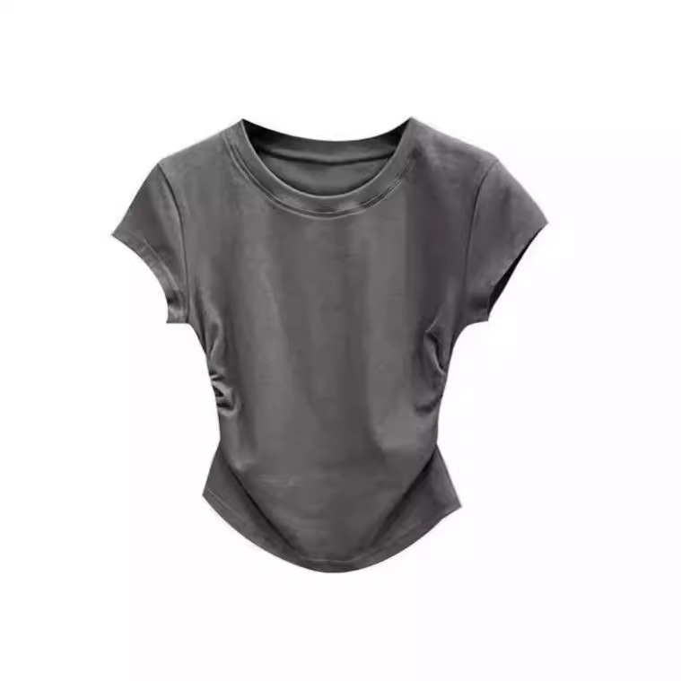 ホットガールピュアデューティウエスト Tシャツ半袖女性のための 2025 夏の新無地底プルオーバースリムショートトップ女性のための|undefined