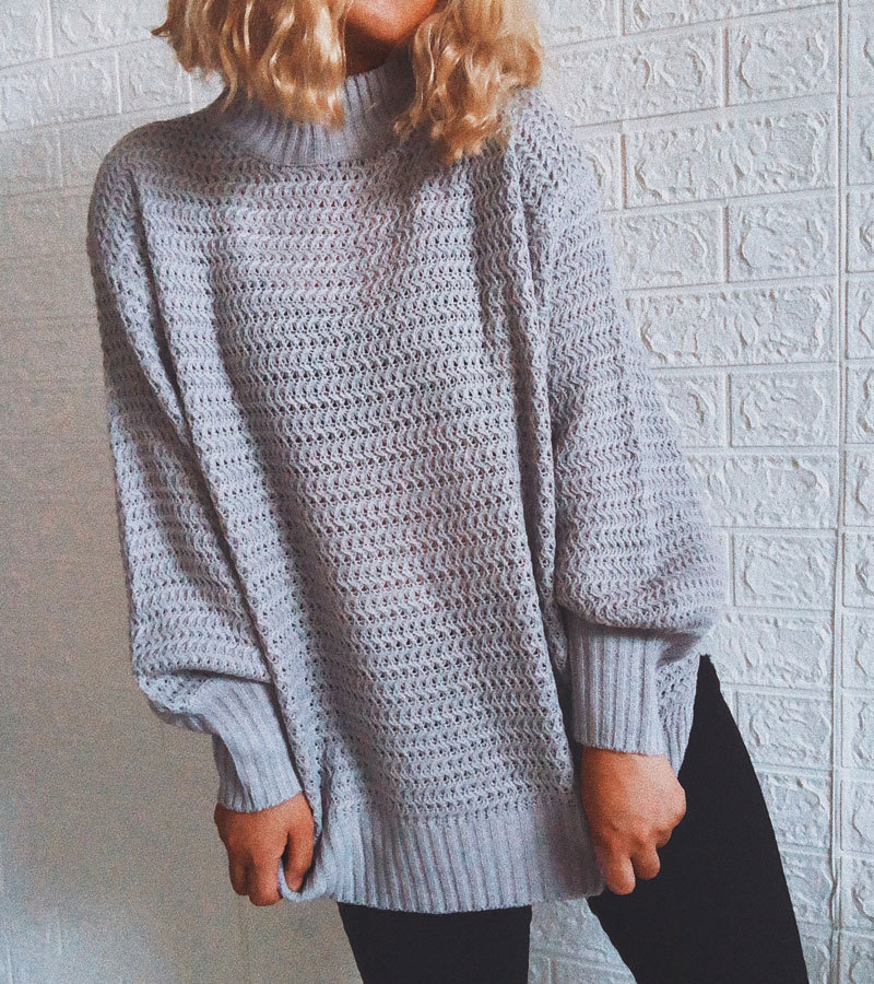 Loose Half-High Neck Long-Sleeved Knitted Sweater NSSX104231