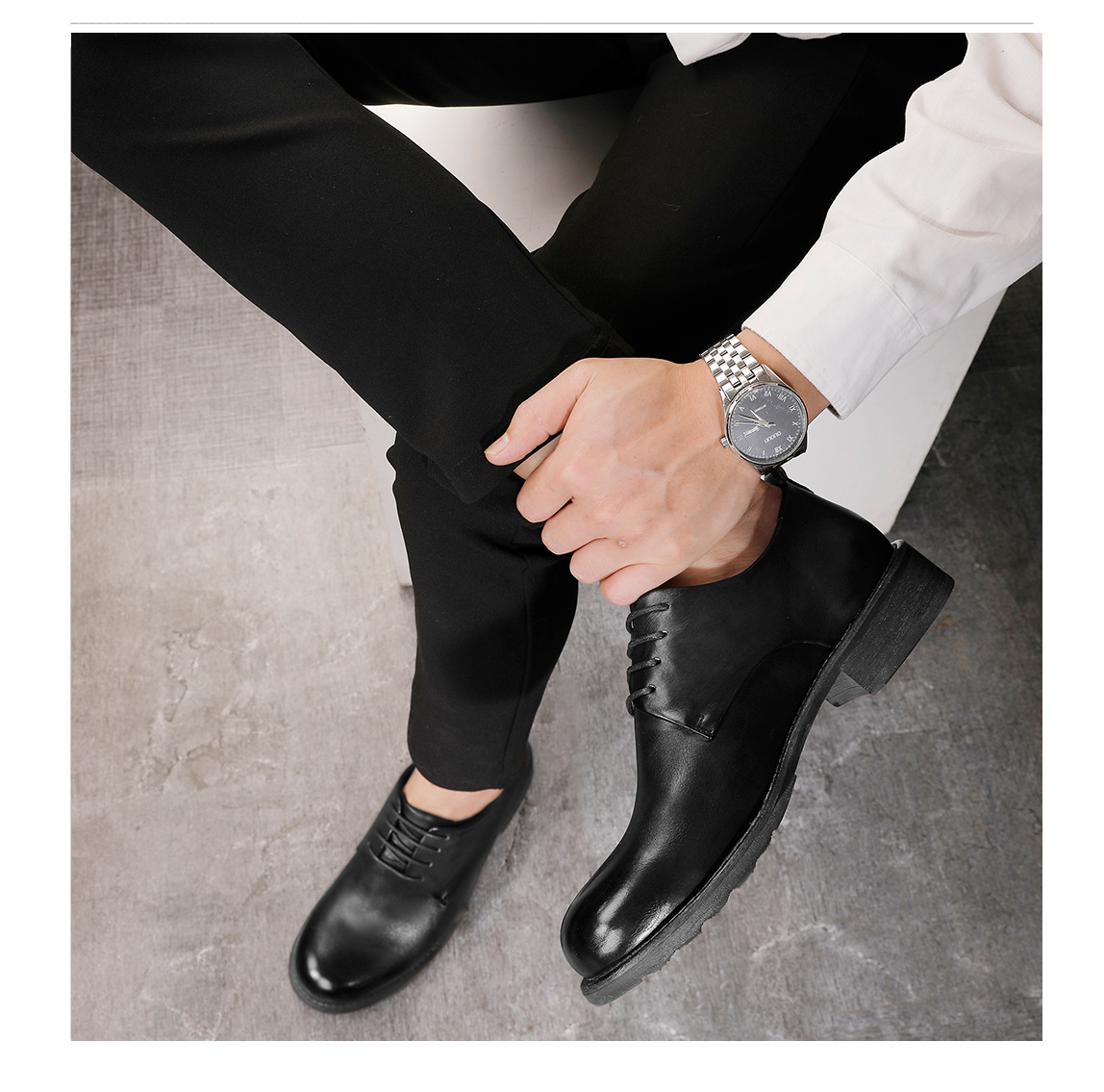 Chaussures en cuir à lacets pour hommes, semelle extérieure en cuir, tête ronde, décontractées, couche de tête, cuir de vache, couleur unie_voghion.com