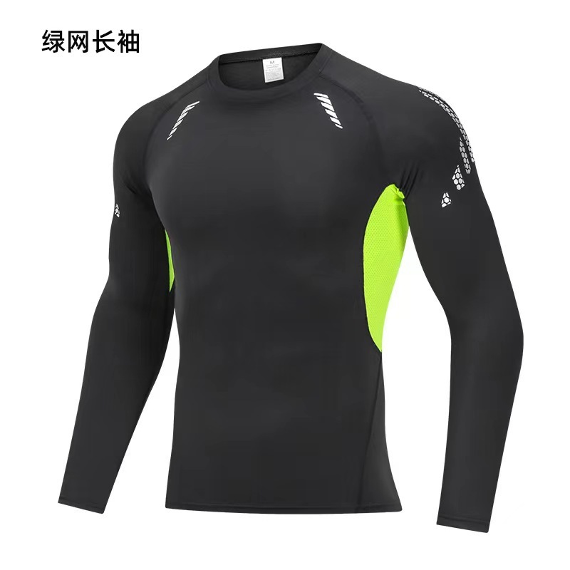 欧米国境を越えた高弾フィットネス服男性タイツ速乾バスケットボール服吸湿排汗ランニング長袖運動訓練服|undefined