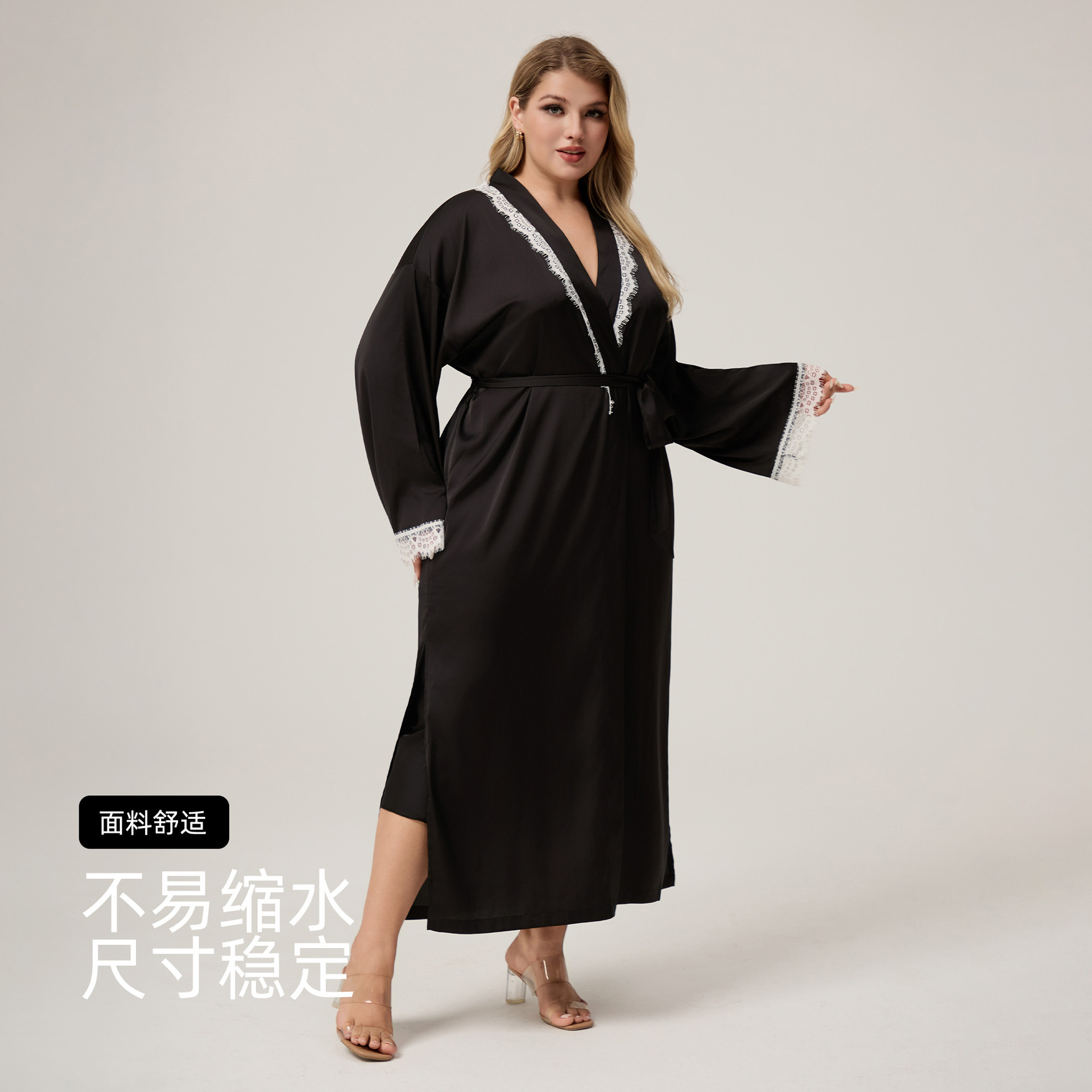 Yaoting satén de chiffón transfronterizo ropa de pijama damas primavera y otoño encaje de mangas largas pijamas de tamaño grande ropa para el hogar CP3821