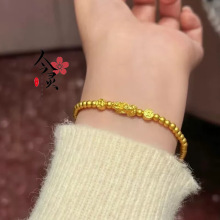 古法双金钱貔貅手串国风貔貅沙金双金钱图案小众大气百搭首饰批发