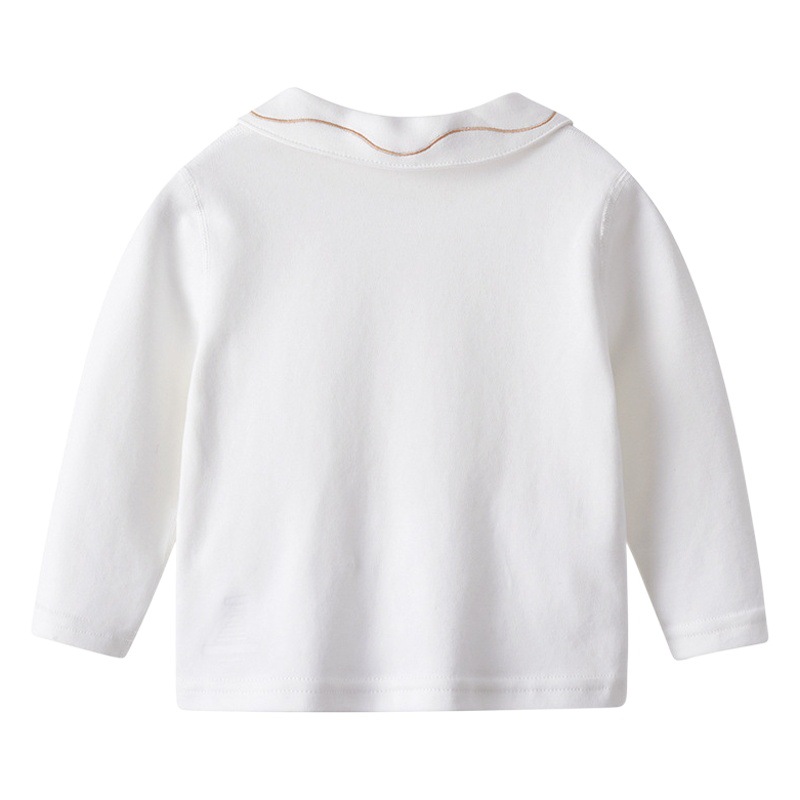 Camisa blanca de las niñas primavera y otoño nuevo versátil bordado solapa algodón camisa bebé estilo occidental manga larga bottoming top