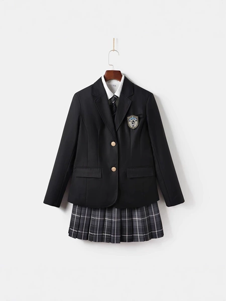 Classic suit jacket, badge, shirt, tie