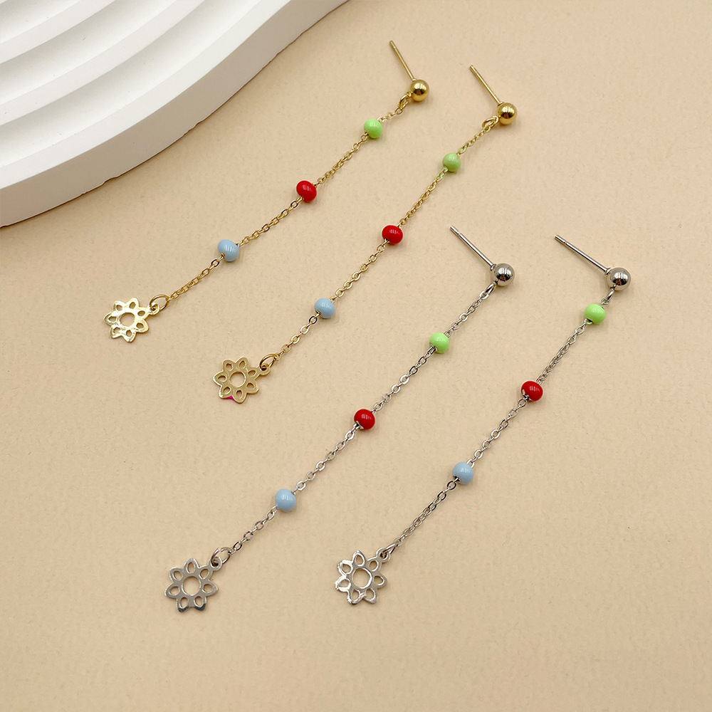 Simple Style Sun Stainless Steel Inlay Beads Ear line 1 Pair