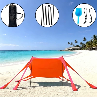 Avtomobil yan çətirləri 8-Pole Portable Elastic Integrated Sunshade - 8-red-iron-rods-300300200cm-lycra-canopy-tent