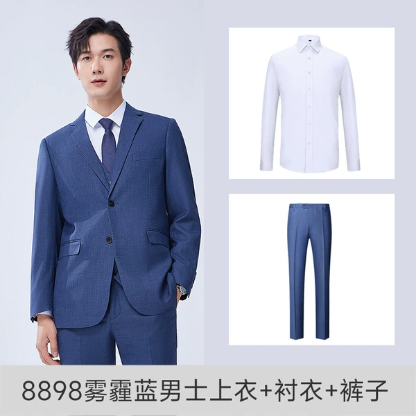 Men's haze blue suit+shirt+pants