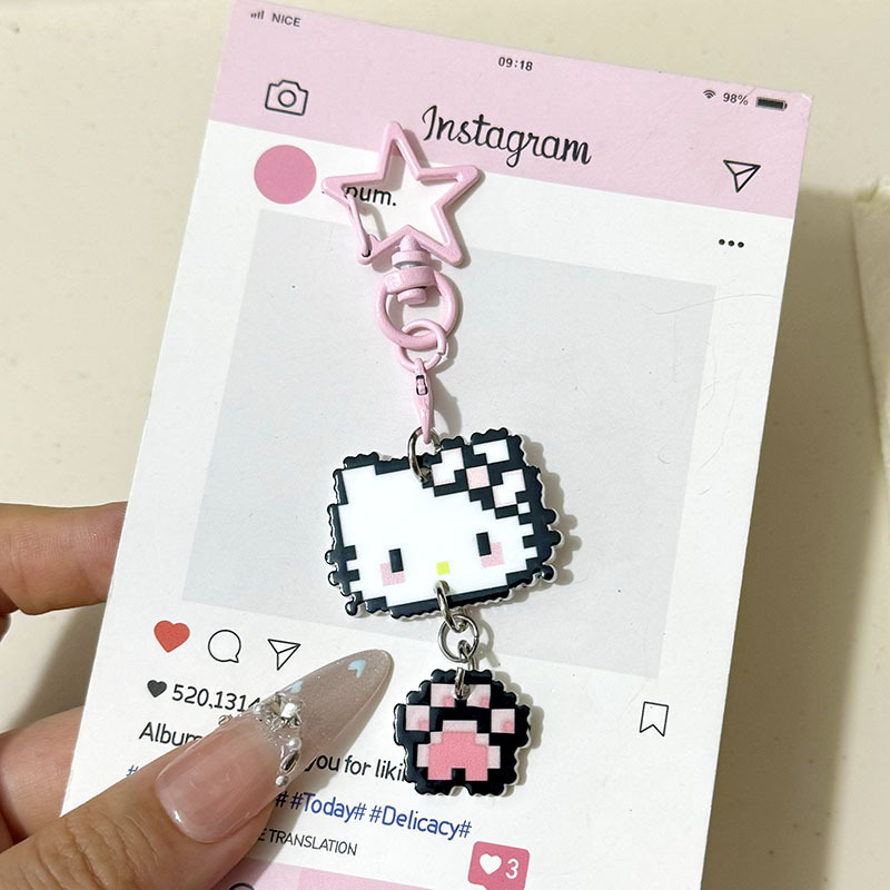 漫画 kt 猫ピクセルペンダントアクリル甘いガーリーハート学生スクールバッグペンダントジュエリーカップルキーホルダー|undefined