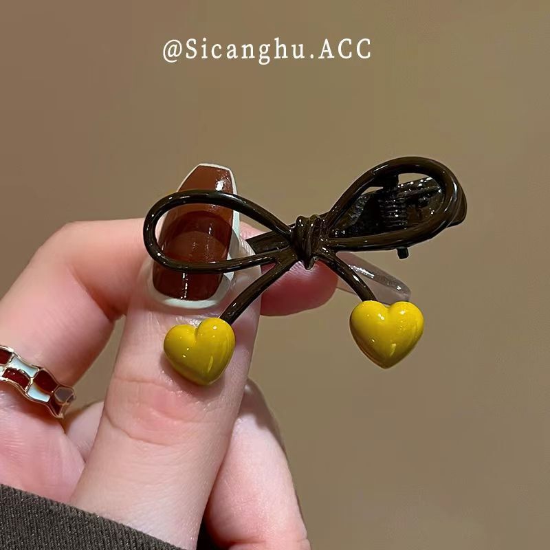 蝴蝶结发夹女咖色爱心边夹侧边前额发卡2025新款刘海夹子头饰碎发|undefined