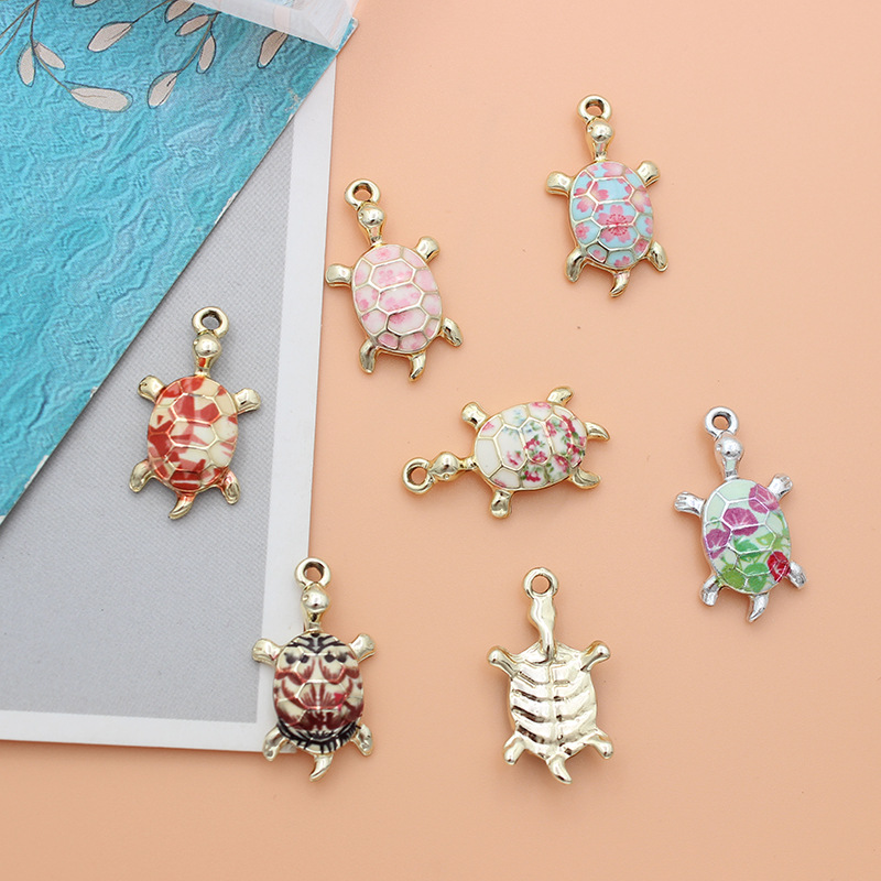 1.4*2.4cm Jewelry Making Size 10 PCS/Package 1.4*2.4cm Alloy Tortoise Cartoon Pendant DIY Jewelry Accessories Earrings Keychain