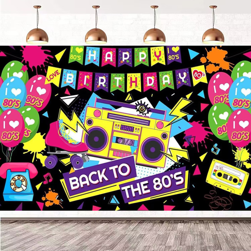 Foreign trade Amazon photography background cloth 80's birthday party photo layout decoration horizontal