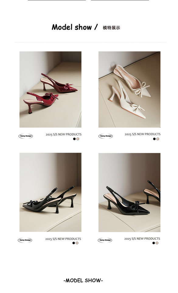 Giày cao gót nữ mũi nhọn gót mảnh quai ngang thắt nơ, sandal bít mũi gót 6–8 cm — Màu trắng be, Màu đen, Màu đỏ rượu chi tiết 8