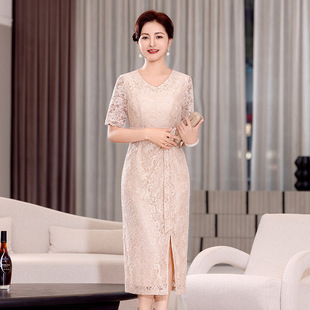 High-End Elegant Lace Dress 2025 New Summer Age-Reducing Wedding Banquet Toast Dress for Mother-In-Law