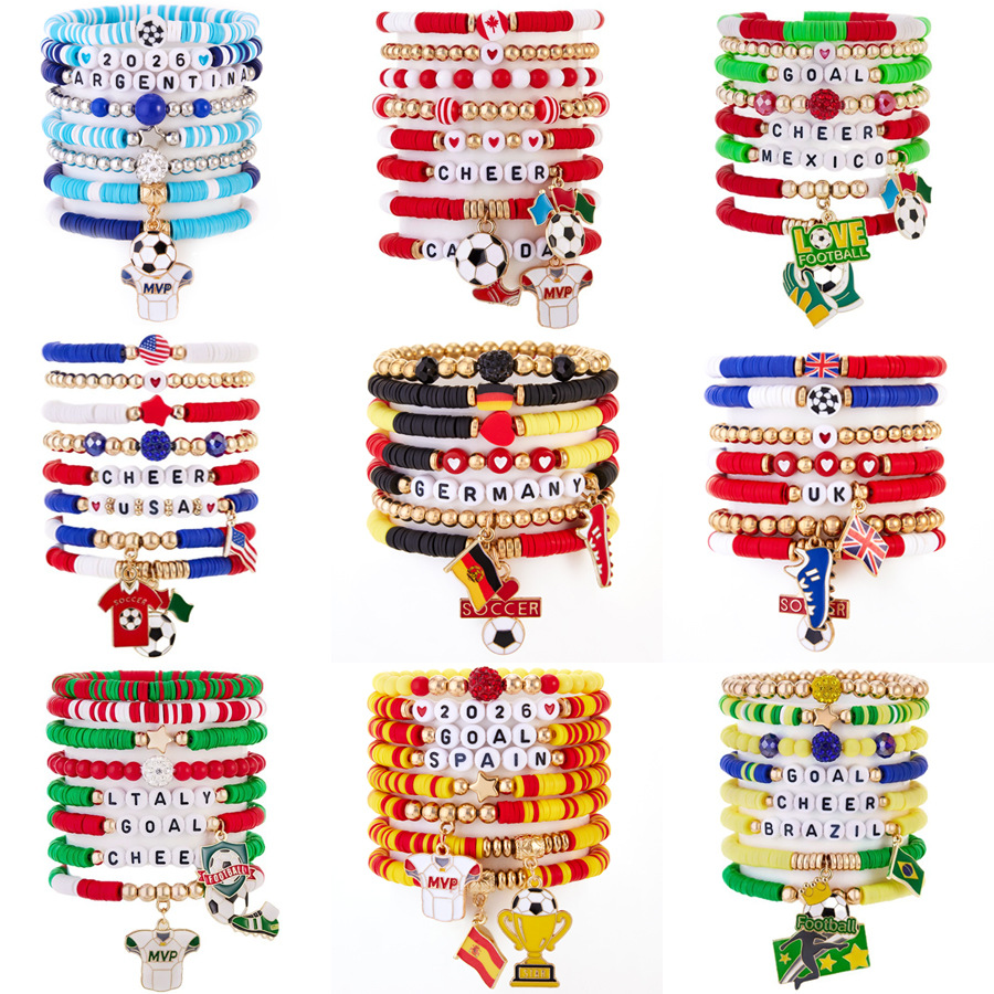 Usa-Mexico-Canada World Cup Themed Bracelets Set Argentina Brazil Germany Football Sports Game Gifts