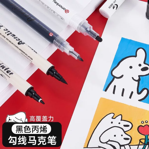 Double head black acrylic hook line marker pen art white high-light pen animation black line contour pen graffiti thick pen