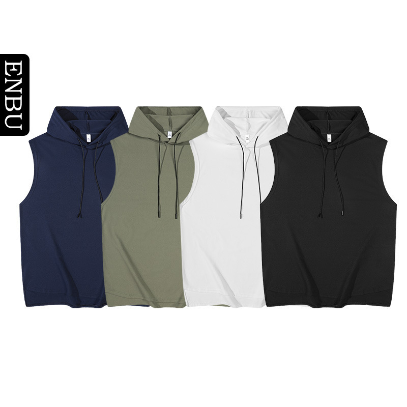 Enbu Summer New Couple's Sleeveless Vest Top T-Shirt Men's Solid Color Hooded Sweatshirt Hip-Hop Men's Sweatshirt