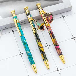 按动热转印花纹圆珠笔酒店会议广告礼品笔多色花膜金属圆珠笔批发