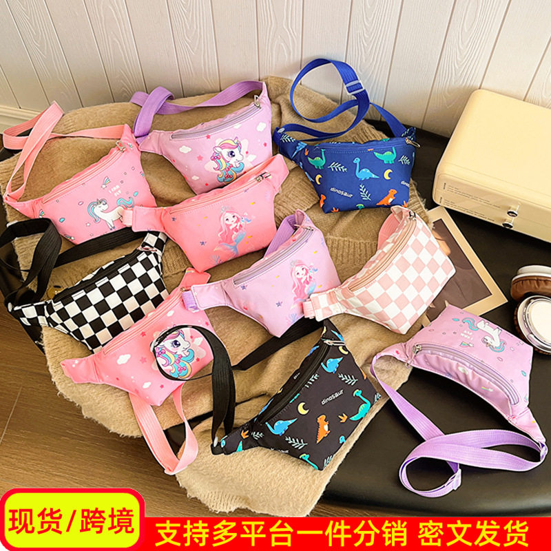 Bolsas de niños al por mayor transfronterizas de dibujos animados dinosaurios unicornios bolsas de pecho para niñas nuevas lindas bolsas de cintura para bebés