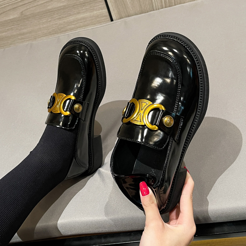 Primavera nuevo estilo británico retro lofu zapatos mujer tacón grueso punta redonda zapatos de cuero pequeños británicos zapatos individuales mujer 3093-2