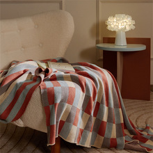 朗高新款四季北欧A类棉卧室办公区针织几何条纹图案毛毯午睡毯子