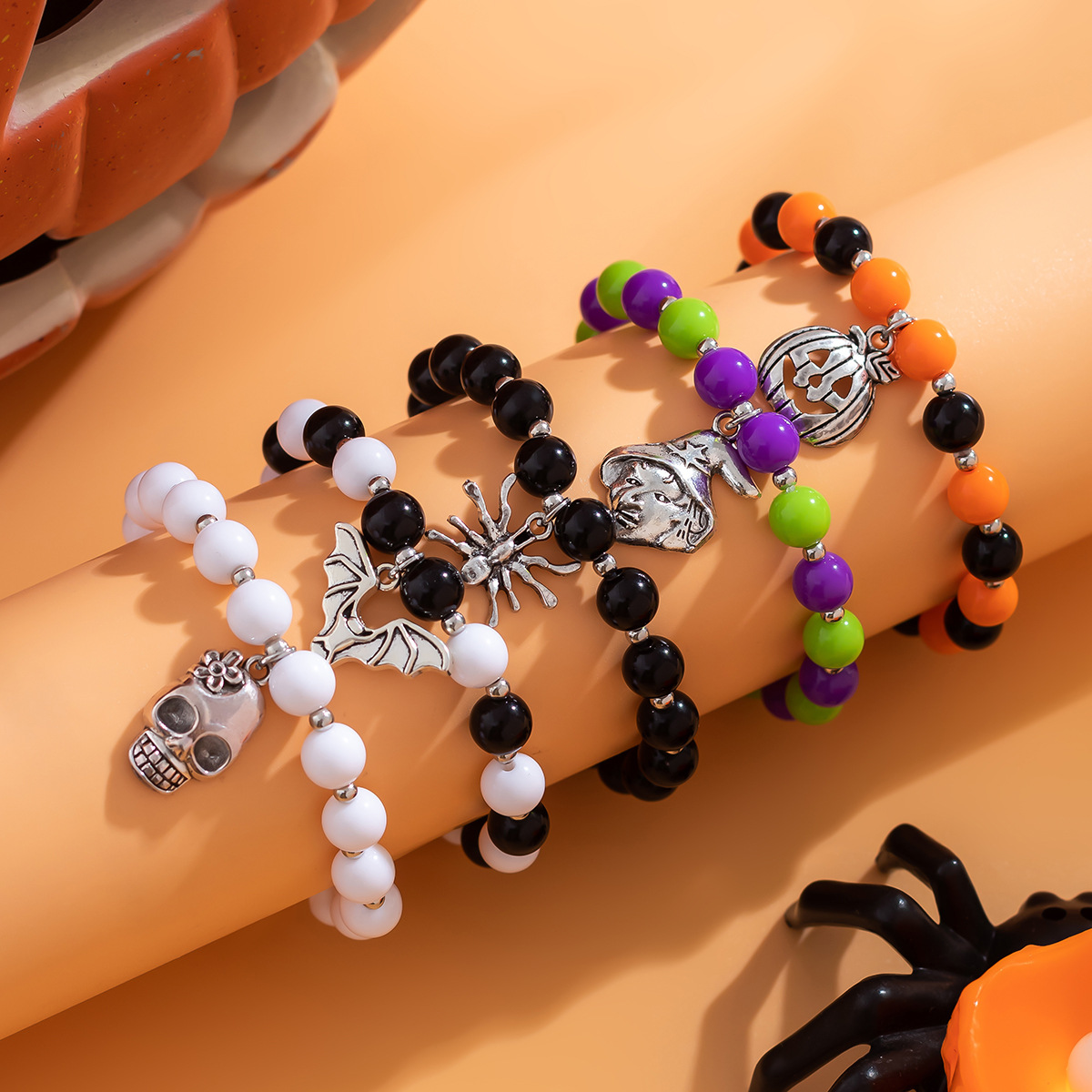 Ensemble de bijoux en perles grimace d'Halloween transfrontalier européen et américain, fête de vacances, squelette de sorcière, nouveau bracelet, bijoux_voghion.com