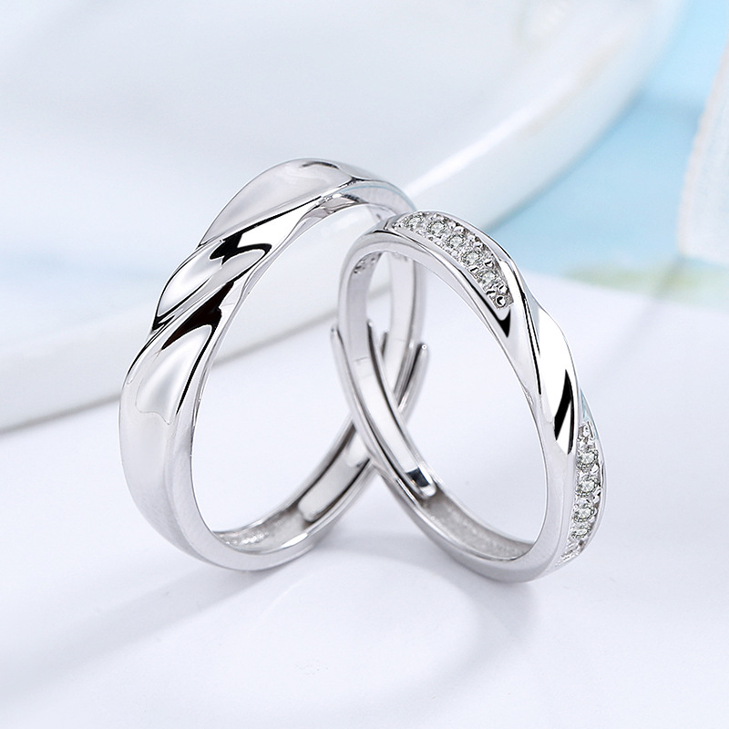 S925 Sterling Silver Lovers money Ring marry Jinsheng Ring a pair A small minority design Forefinger wedding ring