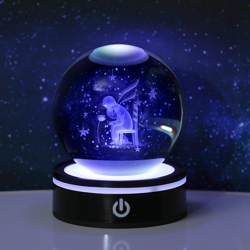 跨境发光银河系星空水晶球小夜灯触摸电池底座创意学生生日礼物|undefined