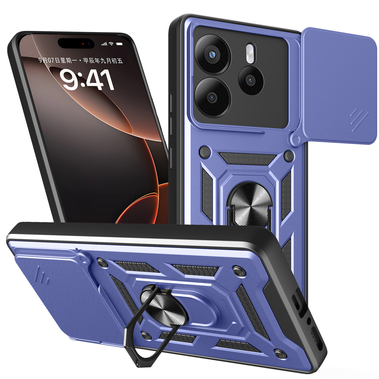 Aplicable RMNOTE14 5G versión extranjera modelo TPU + PC 2 en 1 360 soporte giratorio sargento anti-caída