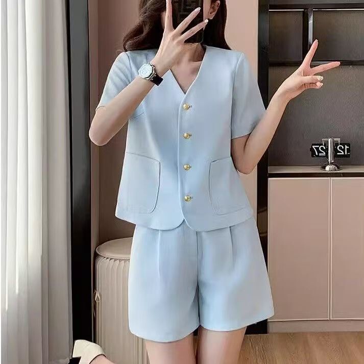 Petite Elegant Chanel-Style Short-Sleeve Suit Summer Dress Women's Jacket Shorts Two-Piece Set