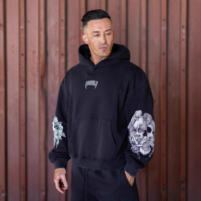 YOUNGLA American Retro Fashion Brand Men's Hooded Sweater Autumn and Winter New Sports Fitness Running Training Hoodie