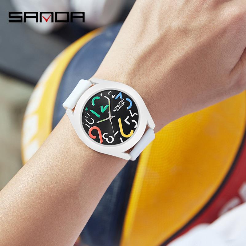 Sanda 9021 reloj electrónico de silicona desmontable anillo exterior de las mujeres de moda digital simple reloj deportivo