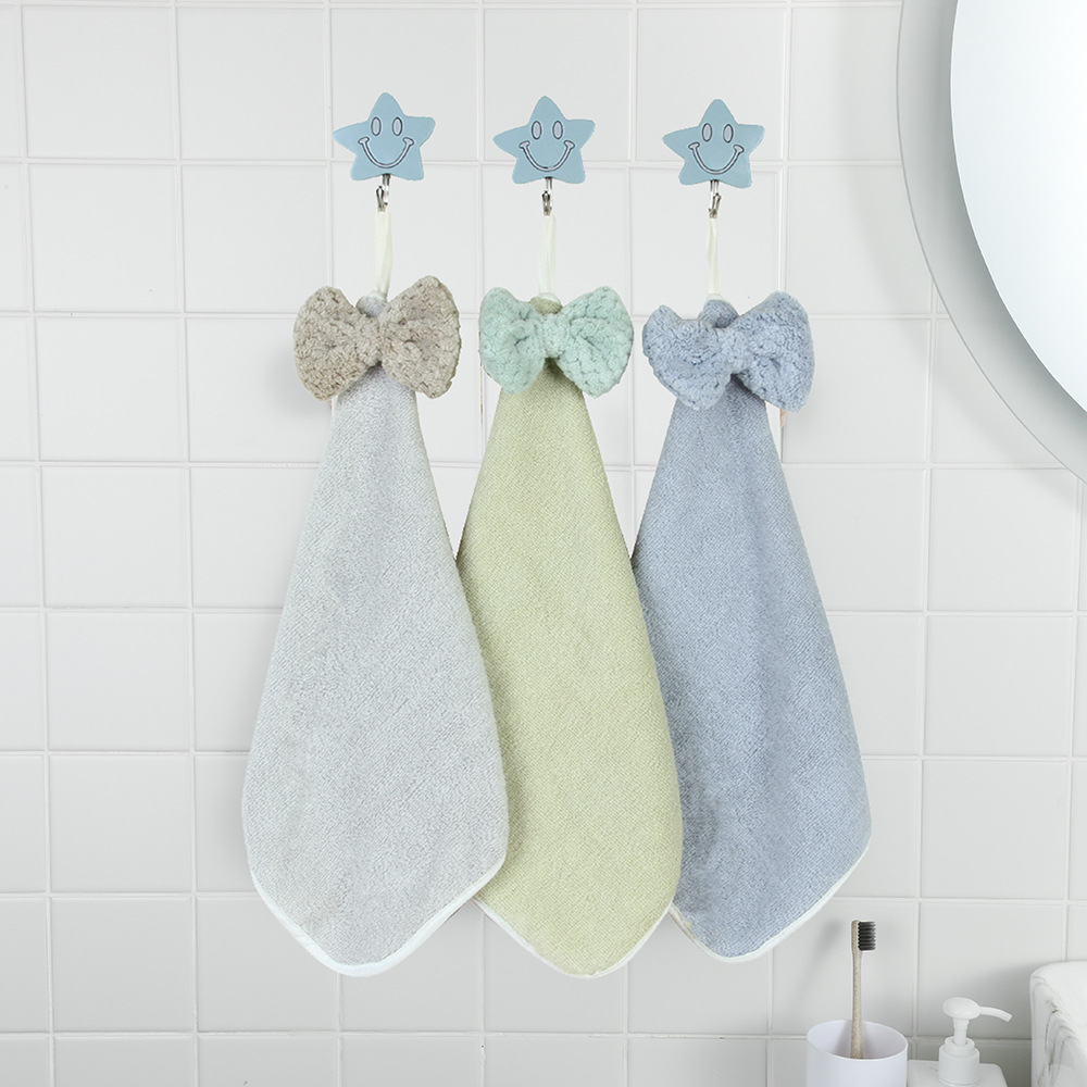 Pure Cotton Hand Towel with Bow, Cleaning Cloth, Absorbent Cross-Border Kitchen Home Use Children's Hanging Face Towel Handkerchief