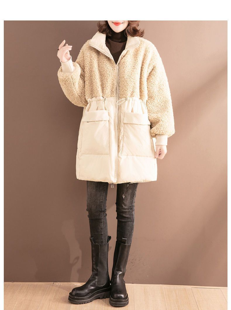 Women's Padded Jacket Mid Length Winter Coat Lamb Wool Cotton Style_voghion.com