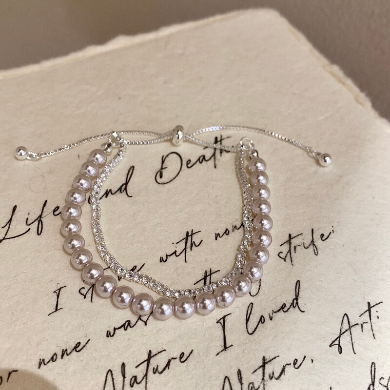 French-Style Vintage Double-Layered Diamond-Studded Manta Rose Pearl Bracelet, Simple and Luxurious with an Advanced Feel, Stackable and Adjustable French-Style Vintage Double-Layered Diamond-Studded Manta Rose Pearl Bracelet, Simple and Luxurious with an Advanced Feel, Stackable and Adjustable