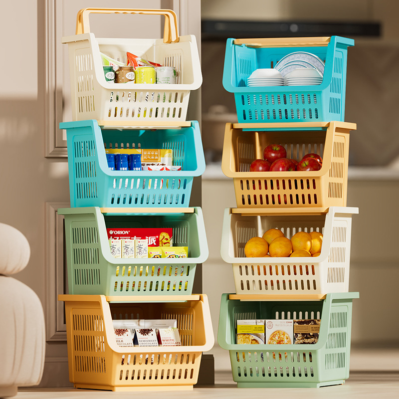 Household Removable Hand-held Stacked Air Leakage Breathable Storage Basket Fruit and Vegetable Snack Toy Cabinet Rack Storage Basket