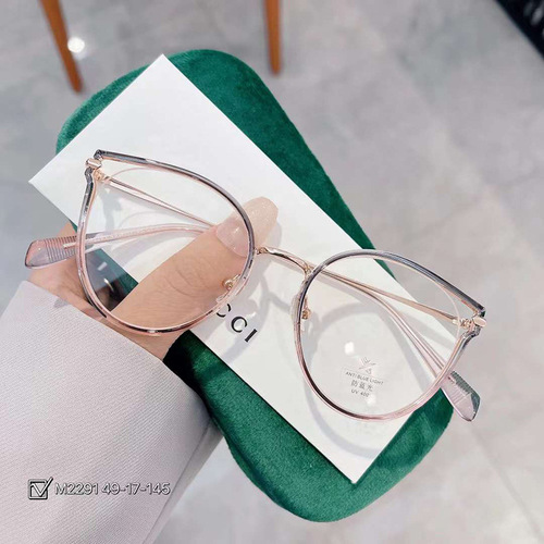 M2291 European and American cat eye flat mirror women's anti-blue light glasses can be equipped with myopia trendy frames women's frames wholesale