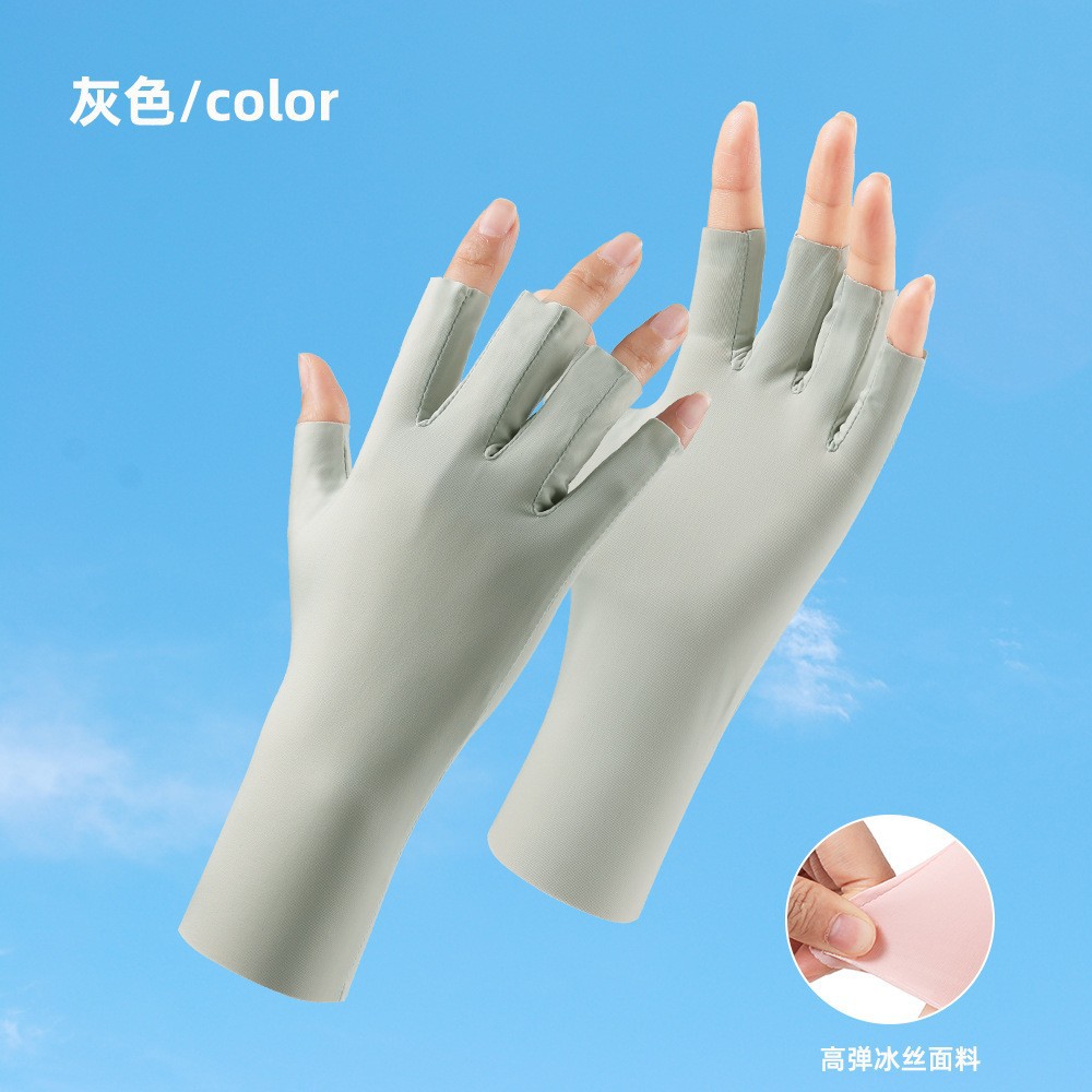 Protección solar guantes de uñas de las mujeres protección UV verano fino dedo con fugas transpirable conducción al aire libre hielo seda medio dedo guantes