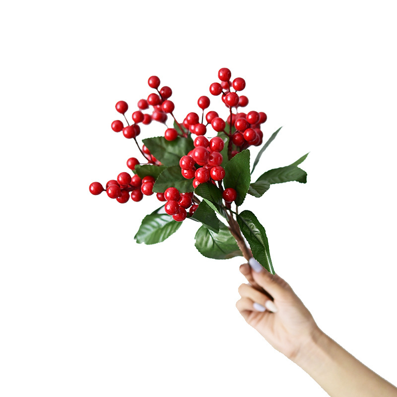 Fruta roja simulada, racimo de frutas navideñas, fruta auspiciosa, fruta de espuma, fruta de la fortuna, rama de boda, arreglo floral, fruta simulada, fruta roja