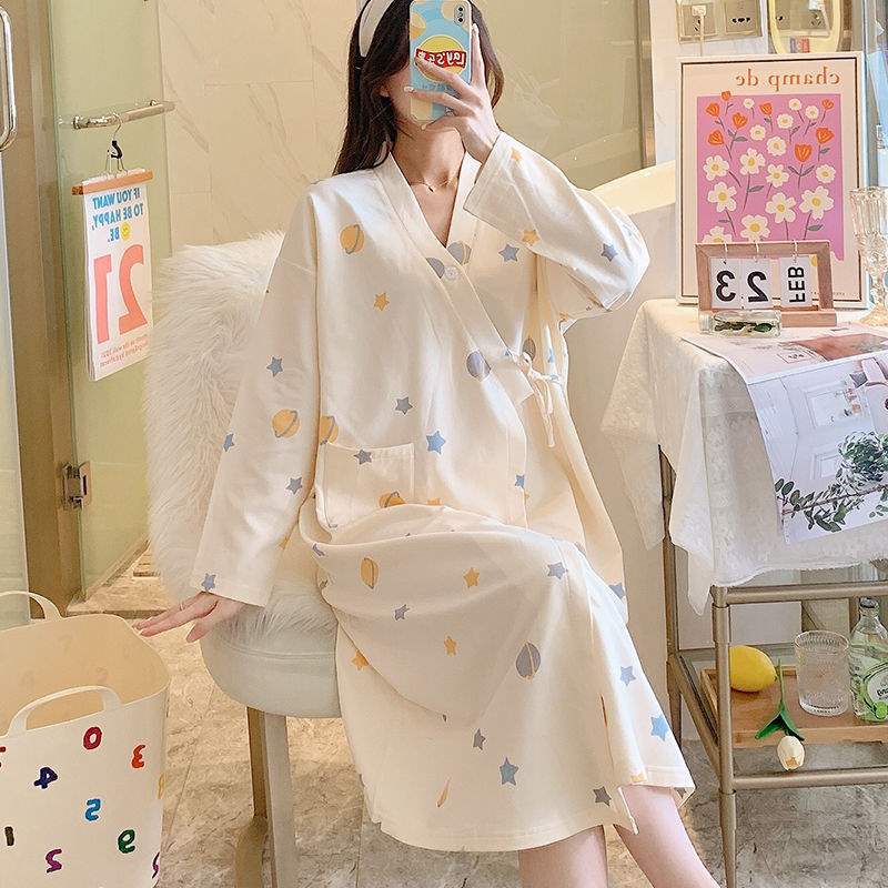 Nightgown for Women, Autum Bathrobe, Nightgown for Women, Spring and Autum Style, Fresh Mid-Length Japanese Kimono Pajamas, Student Cardigan