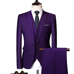 Men's Business Casual Suit suit Korean Slim-fit Solid Color Youth Dress Groom Banquet Suit Three-piece Set