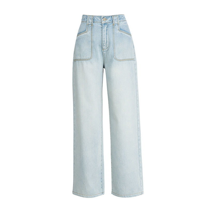 Quần jean ống rộng nữ cạp cao chất Tencel cotton mỏng mùa hè — Xanh lam nhạt cổ điển